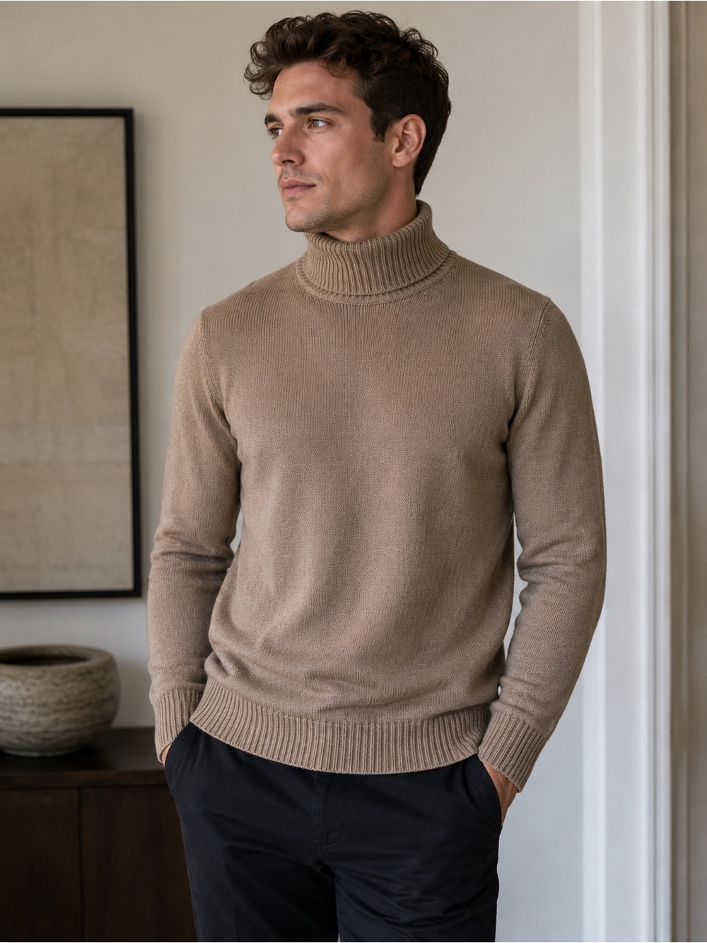 Men’s Tan/Taupe Knit Turtleneck Sweater